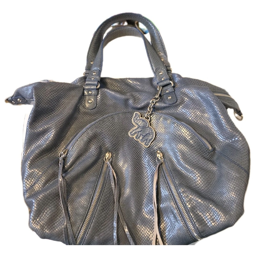 BOTKIER Blue Embossed‎ Leather Satchel Elephant Charm